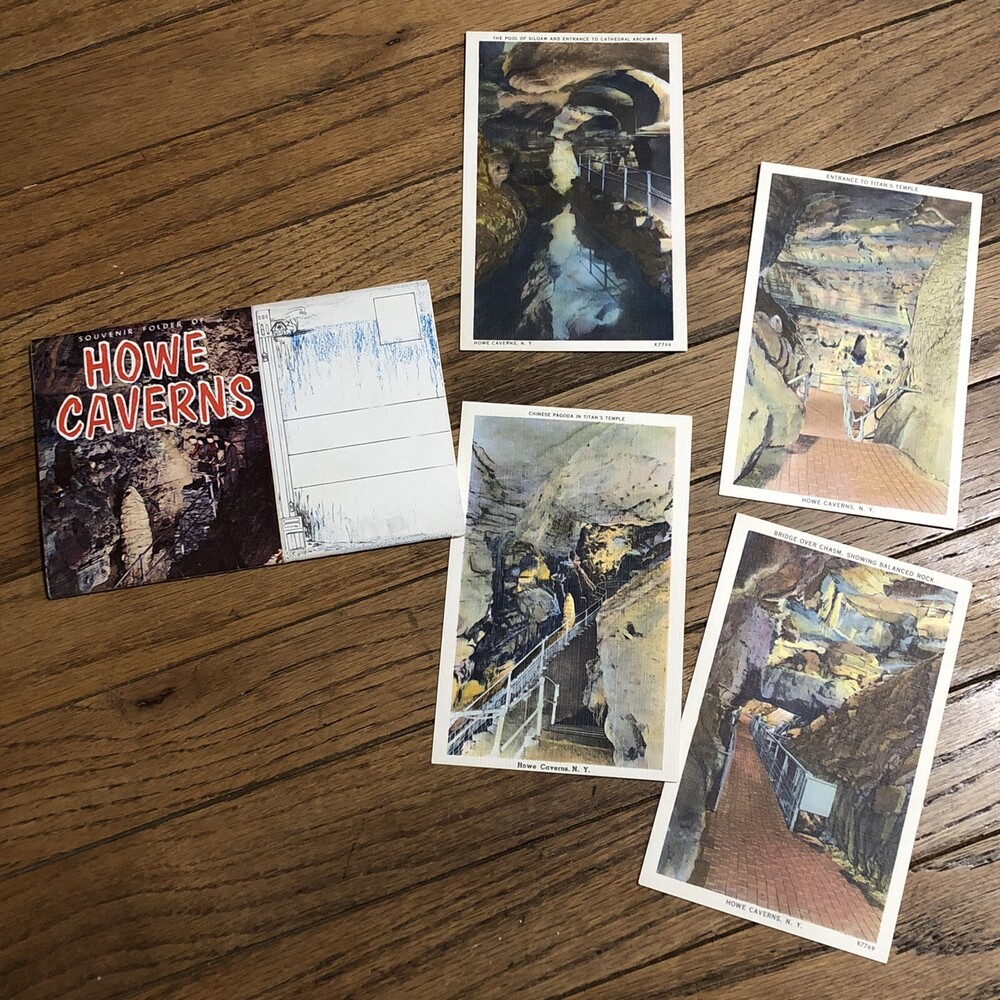 Howe Caverns NY Unposted 4 VTG Linen Postcards & 11 View Chrome RPPC Foldout Lot - Picture 1 of 7